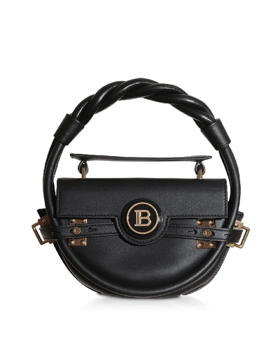 Shop Balmain Black Leather Bbuzz Circle 21 Top Handle Bag