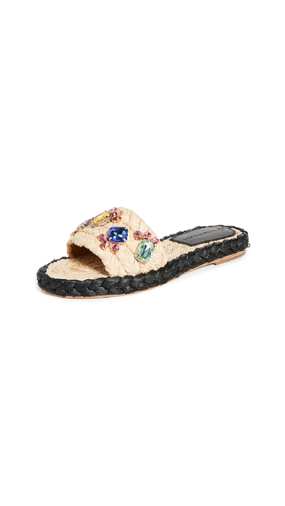 Tory Burch Multicolor Crystal Raffia Slide Sandals In Brown | ModeSens