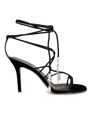 Shop Isabel Marant Black Calfskin Velvet Leather Sandals In Nero