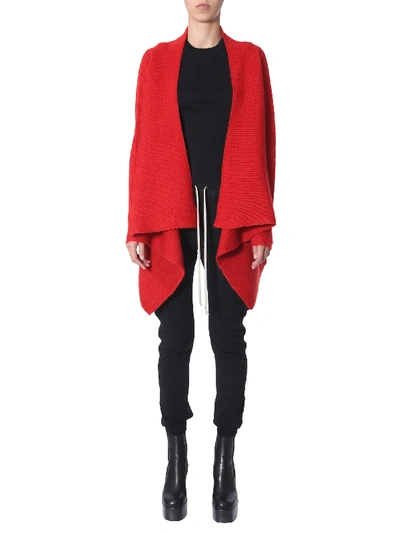 Shop Rick Owens Cardigan With Drapes In Rosso
