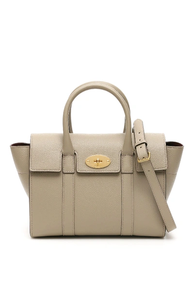 Shop Mulberry Small Bayswater Bag In Solid Grey (beige)