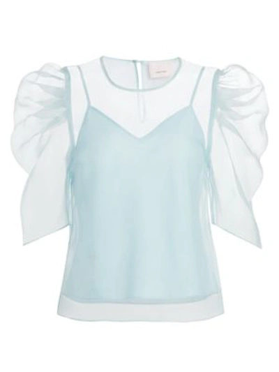 Shop Cinq À Sept Women's Erin Puff-sleeve Organza Top In Seaglass