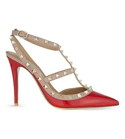 Shop Valentino Rockstud 100 T-bar Sandals In Red
