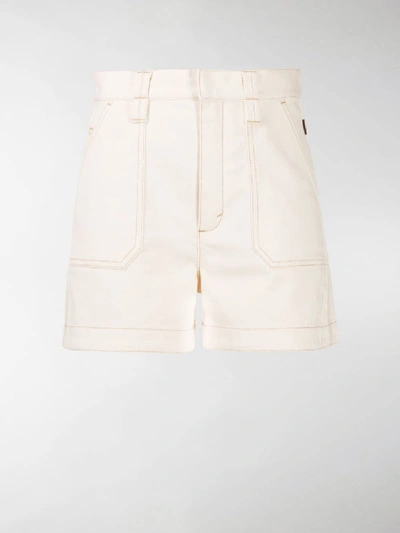 Shop Chloé Contrasting Stitching Denim Shorts In White