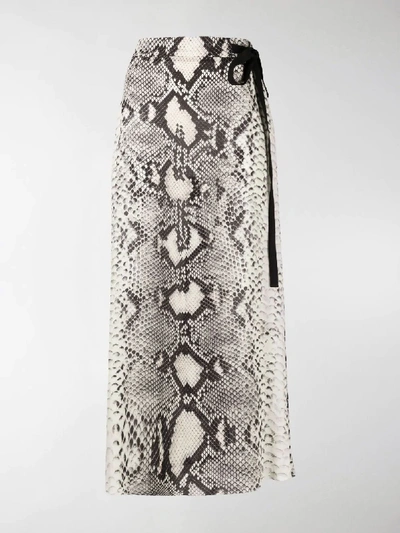 Shop Prada Snake Print Midi Skirt In Neutrals