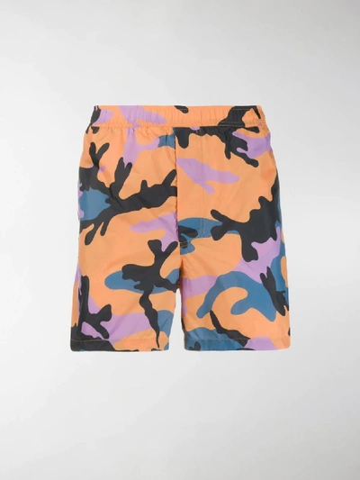 Shop Valentino Camouflage Print Swimming Trunks In Yellow