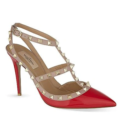 Shop Valentino Rockstud 100 T-bar Sandals In Red