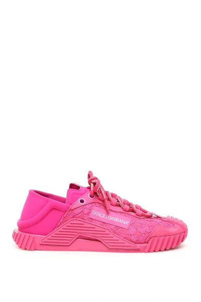 Shop Dolce & Gabbana Ns1 Lace Sneakers In Fuchsia,pink