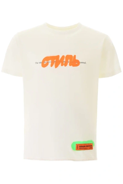 Shop Heron Preston Ctnmb Spray Print T-shirt In Beige,white,orange