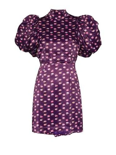 Shop Rotate Birger Christensen Floral Print Mini Dress In Purple