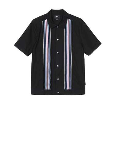 Stussy Stüssy Striped Knit Panel Short Sleeve Shirt In Black