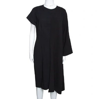 Pre-owned Fendi Black Stretch Knit Wool Overlay Asymmetric Sleeve Dress L