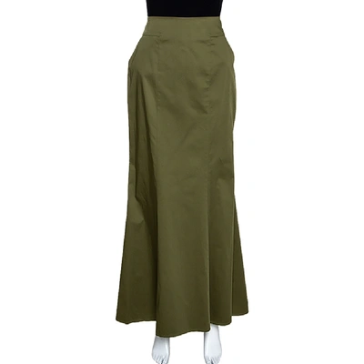 Pre-owned Kenzo Olive Green Stretch Cotton Flared Maxi Skirt S