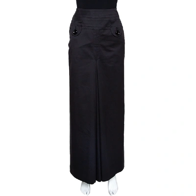 Pre-owned Kenzo Black Stretch Cotton Pleat Detail Flared Maxi Skirt S