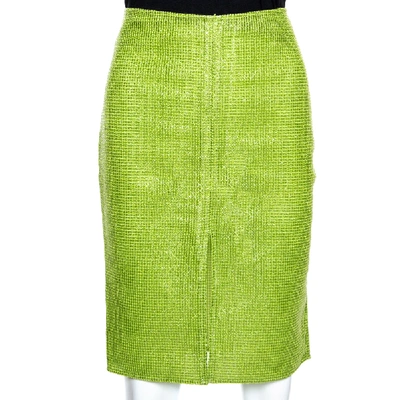 Pre-owned Versace Metallic Green Interwoven Cotton Blend Pencil Skirt M