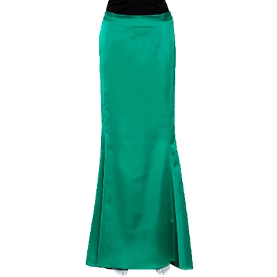 Pre-owned Just Cavalli Green Stretch Satin Flared Maxi Skirt S