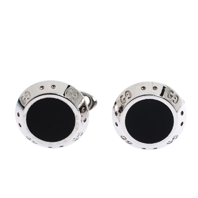 Pre-owned Gucci Icon Onyx 18k White Gold Cufflinks In Silver