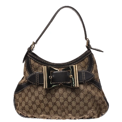 Pre-owned Gucci Beige/brown Canvas And Leather Small Queen Hobo