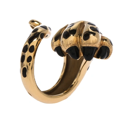 Pre-owned Dior Mitza Panther Paw & Tail Motif 18k Yellow Gold Statement Wrap Ring Size 52