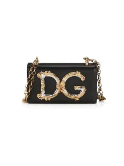 Shop Dolce & Gabbana D&g Girls Leather Crossbody Phone Case In Black