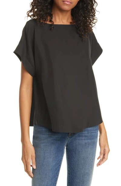 Shop Eileen Fisher Boat Neck Cap Sleeve Top In Black