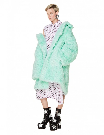 Shop Balenciaga Green Faux Fur Swing Coat