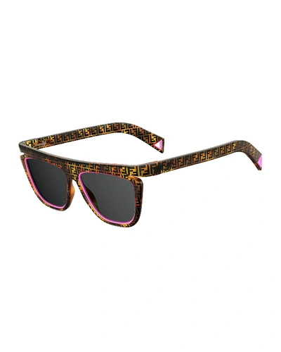 Shop Fendi Rectangle Optyl Sunglasses In Havana/pink