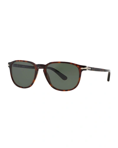 Shop Persol Men's Square Patterned Acetate Sunglasses In Havana/green