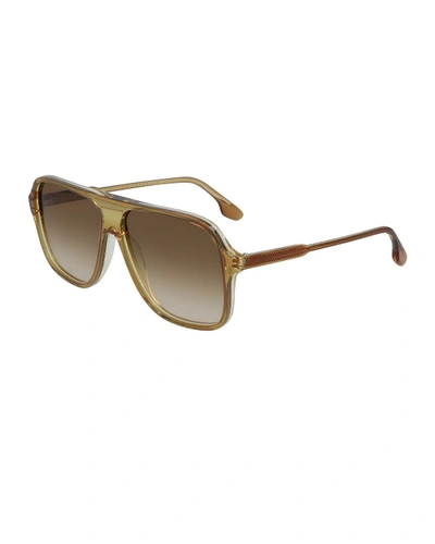 Shop Victoria Beckham Guilloche Acetate Navigator Sunglasses In Honey