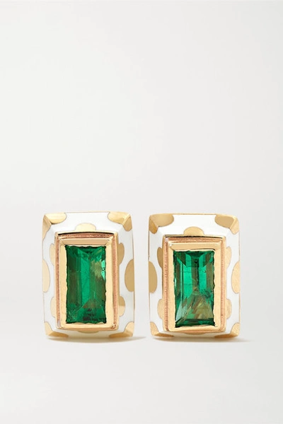 Shop Alice Cicolini Memphis Dot 14-karat Gold, Enamel And Emerald Earrings