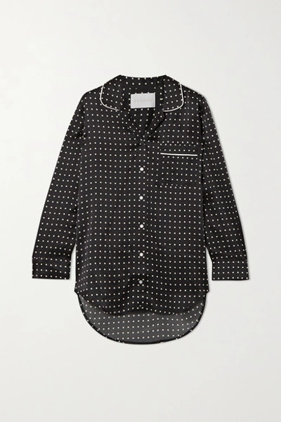 Shop Asceno Net Sustain Paris Printed Silk-satin Pajama Shirt In Black