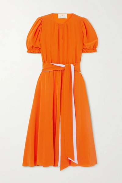 Shop Aross Girl X Soler Ines Belted Silk Crepe De Chine Dress In Orange