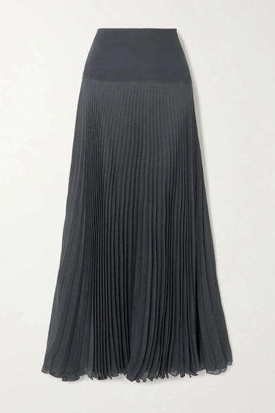 Shop Chloé Plissé-crepon Maxi Skirt In Charcoal