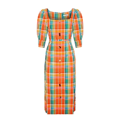 Shop Rejina Pyo Leonie Checked Twill Midi Dress In Multicoloured