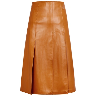 Shop A.w.a.k.e. Brown Panelled Faux Leather Midi Skirt In Tan