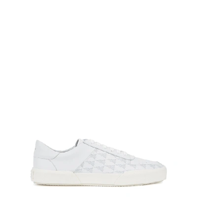 Shop Amiri White Monogrammed Leather Sneakers