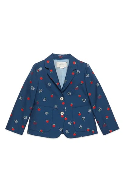 Shop Gucci Apple & Logo Cotton Blazer In Blue/ Red
