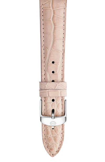 Shop Michele 18mm Alligator Watch Strap In Blush Pink