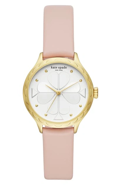 Shop Kate Spade Rosebank Scallop Leather Strap Watch, 32mm In Tan/ White/ Gold