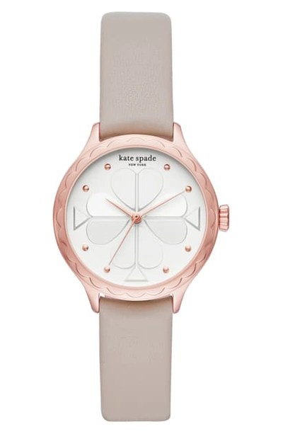 Shop Kate Spade Rosebank Scallop Leather Strap Watch, 32mm In Grey/ White/ Rose Gold