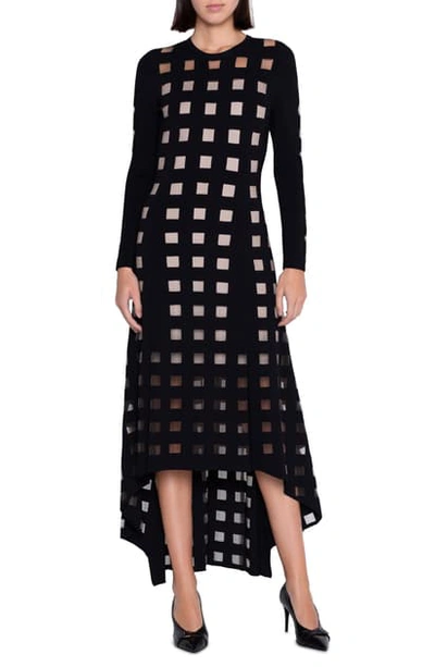 Shop Akris Geo Cutout Long Sleeve High/low Dress In Black