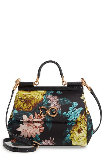 Shop Dolce & Gabbana Medium Sicily Floral Jacquard Satchel In Black Multi