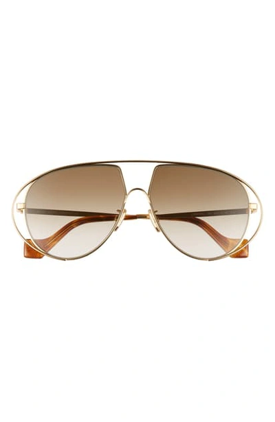 Shop Loewe 60mm Gradient Cutout Aviator Sunglasses In Gold/ Smoke