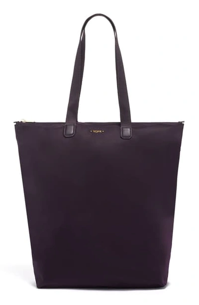 Shop Tumi Just In Case North/south Packable Nylon Tote In Blackberry