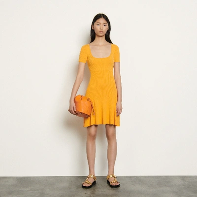 Shop Sandro Short Ribbed Knit Dress In Orange