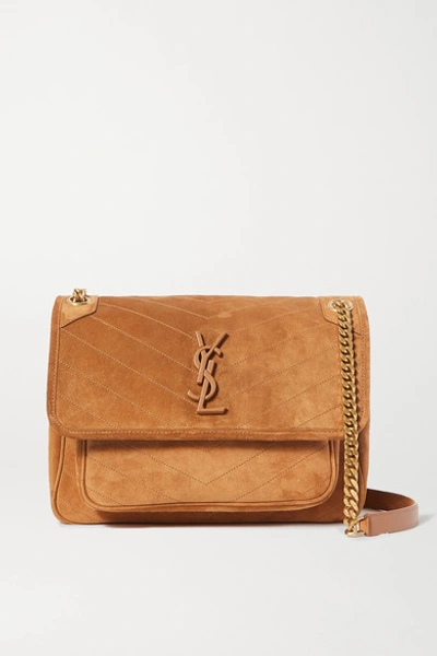 Shop Saint Laurent Niki Medium Quilted Suede Shoulder Bag In Brown
