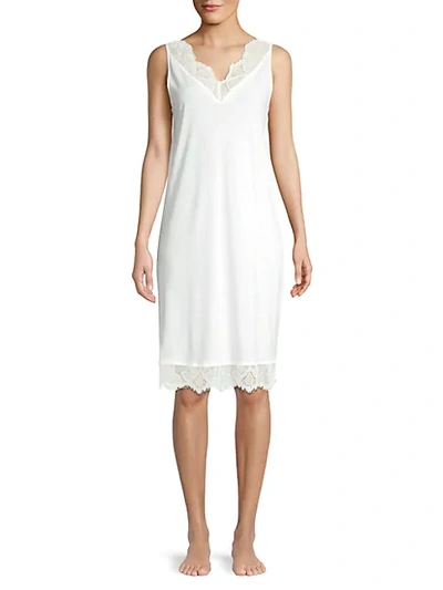 Shop Hanro Lavea Valea Lace-detailed Sleeveless Gown In White