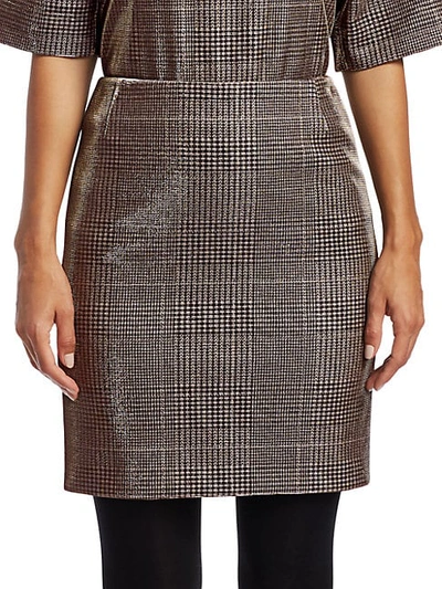 Shop Akris Punto Metallic Lurex Glen Check Mini Skirt In Camel Silver