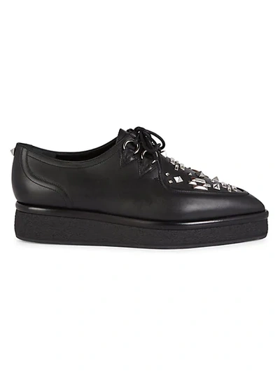 Shop Valentino Embellished Platform Lace-up Leather Loafers In Nero