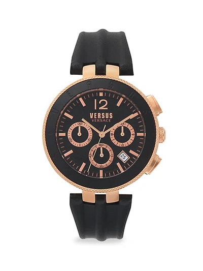 Shop Versus Logo Gent Chrono Black & Rosegold Stainless Steel Leather-strap Watch